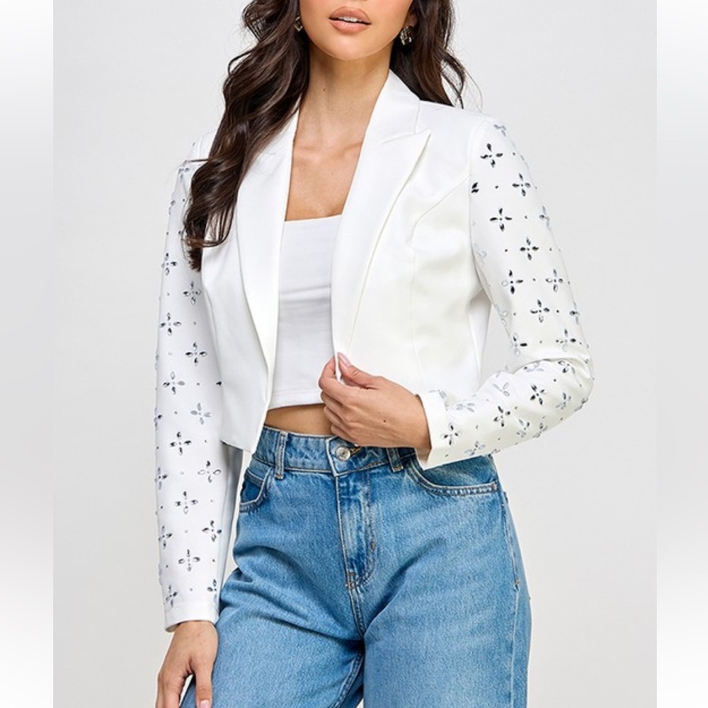 #364 White Women's Jacket with embellished sleeves